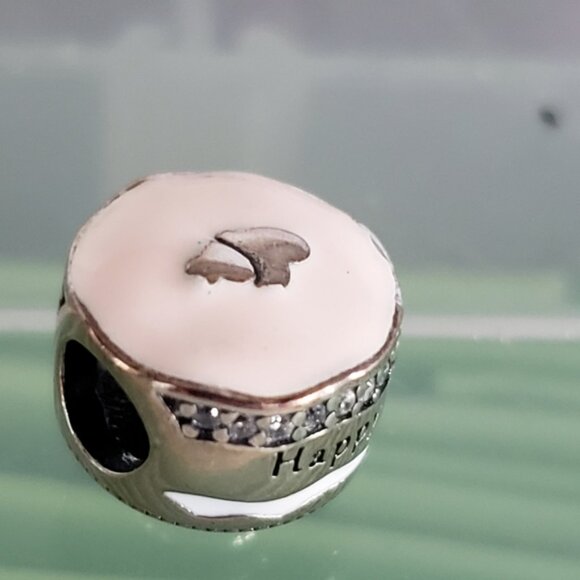 Retired Sterling Silver Happy Birthday Cake with Mixed Enamel and Clear Zirconia - Picture 2 of 8